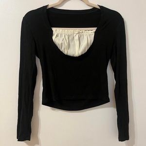 PATCHWORK NECK MILKMAID LONG SLEEVE TOP